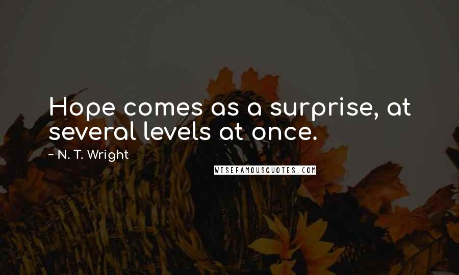 N. T. Wright quotes: Hope comes as a surprise, at several levels at once.