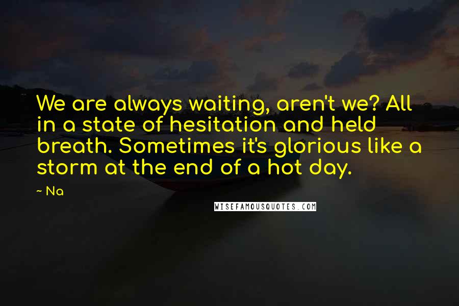 Na quotes: We are always waiting, aren't we? All in a state of hesitation and held breath. Sometimes it's glorious like a storm at the end of a hot day.