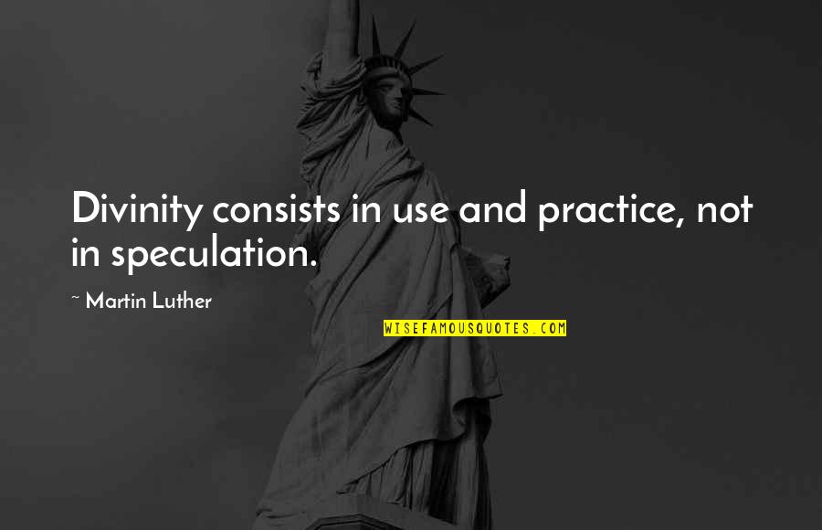 Nahoum Cohen Quotes By Martin Luther: Divinity consists in use and practice, not in Nahoum Cohen Quotes By Martin Luther: Divinity consists in use and practice, not in
