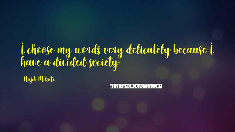 Najib Mikati quotes: I choose my words very delicately because I have a divided society.