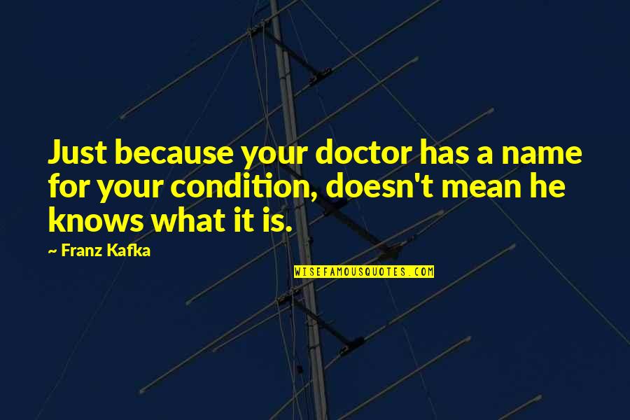 Name Of The Doctor Quotes By Franz Kafka: Just because your doctor has a name for