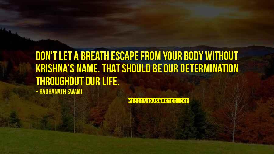 Name Our Quotes By Radhanath Swami: Don't let a breath escape from your body