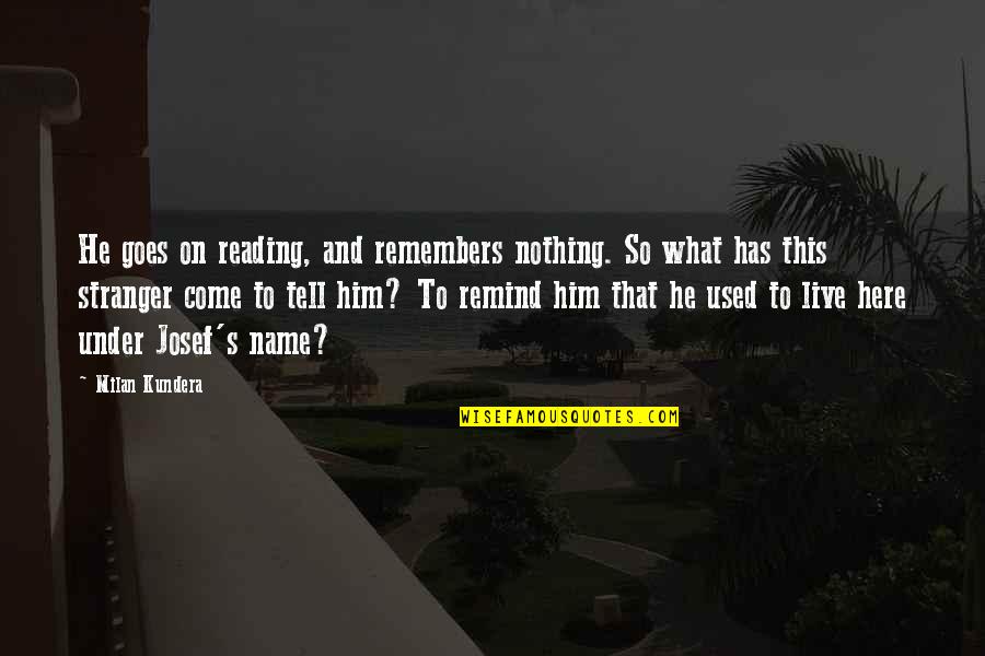 Name That Quotes By Milan Kundera: He goes on reading, and remembers nothing. So