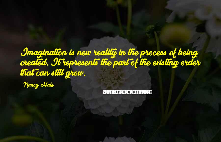 Nancy Hale quotes: Imagination is new reality in the process of being created. It represents the part of the existing order that can still grow.
