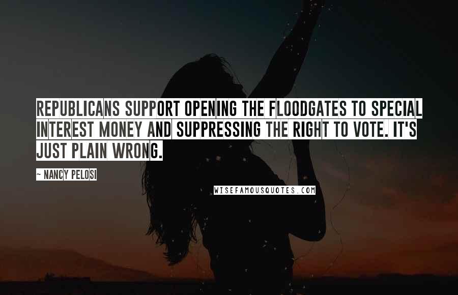 Nancy Pelosi quotes: Republicans support opening the floodgates to special interest money and suppressing the right to vote. It's just plain wrong.