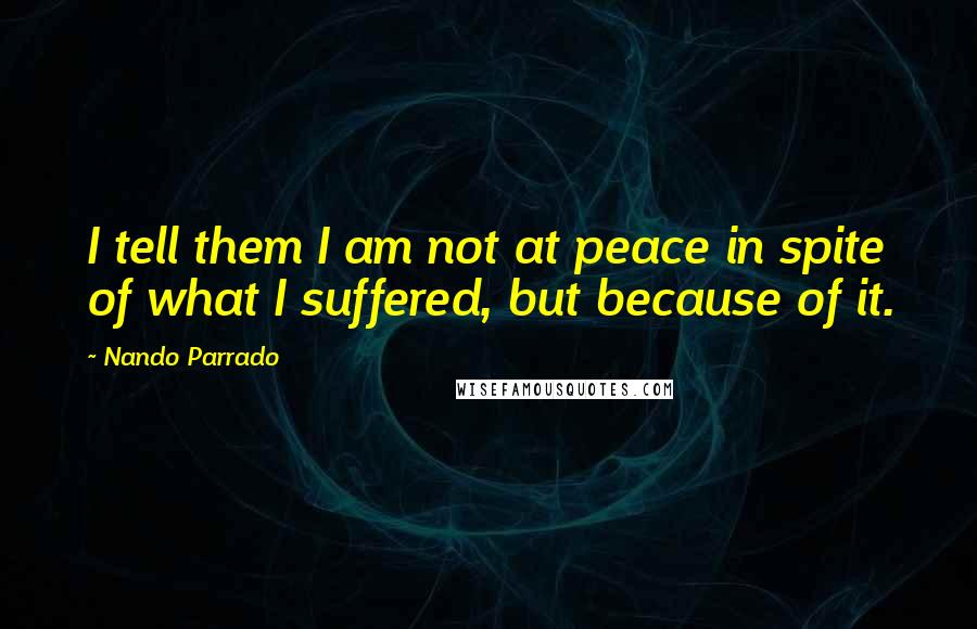 Nando Parrado quotes: I tell them I am not at peace in spite of what I suffered, but because of it.