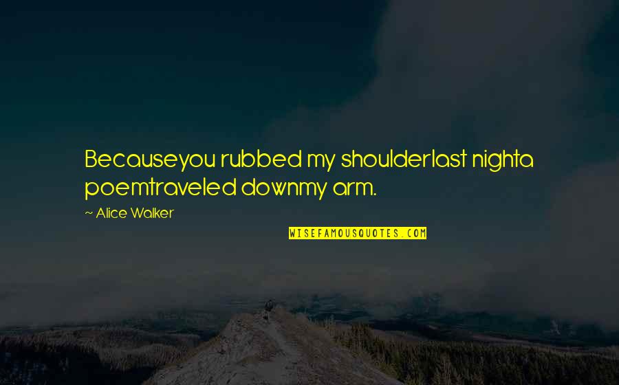 Nandy Quotes By Alice Walker: Becauseyou rubbed my shoulderlast nighta poemtraveled downmy arm.