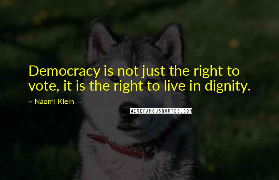 Naomi Klein quotes: Democracy is not just the right to vote, it is the right to live in dignity.