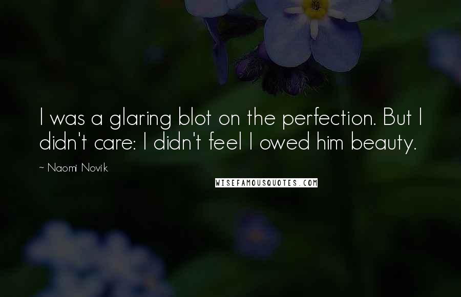Naomi Novik quotes: I was a glaring blot on the perfection. But I didn't care: I didn't feel I owed him beauty.