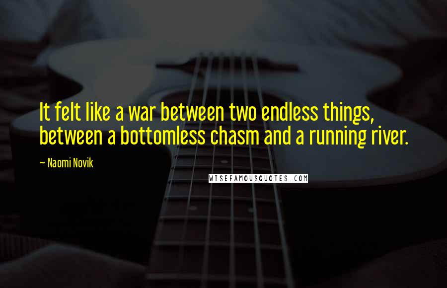 Naomi Novik quotes: It felt like a war between two endless things, between a bottomless chasm and a running river.