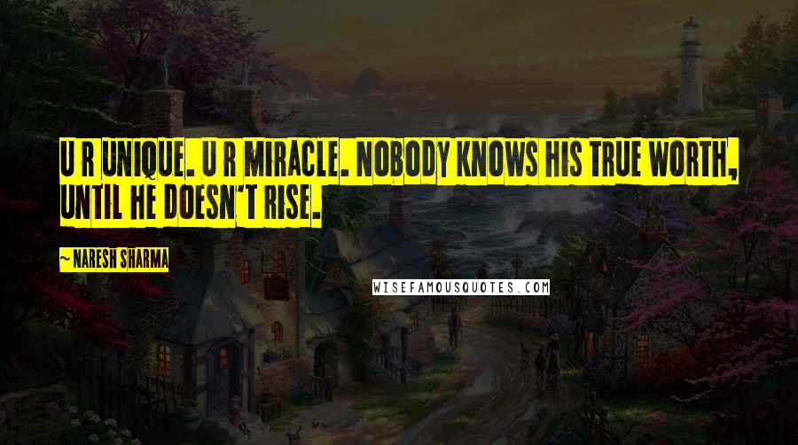 Naresh Sharma quotes: U r unique. U r miracle. Nobody knows his true worth, until he doesn't rise.