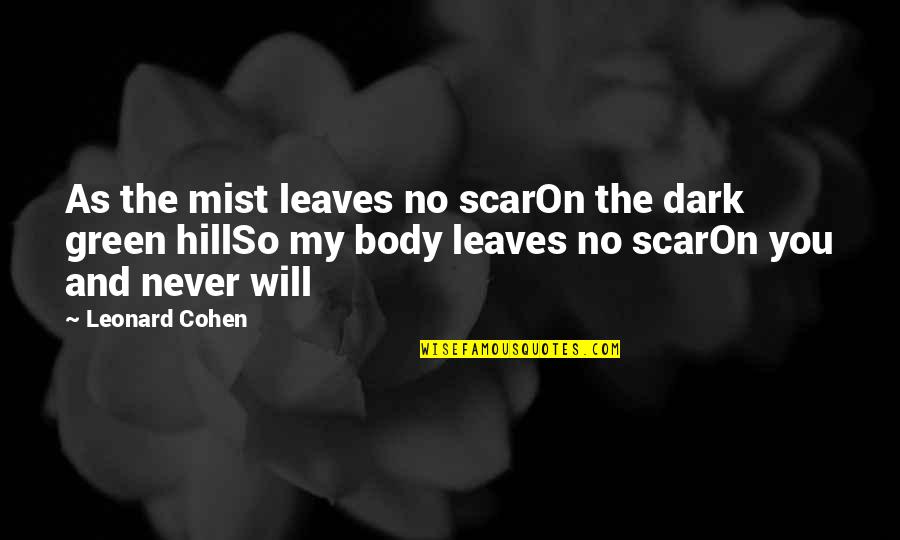 Nariko Marvit Suyemoto Quotes By Leonard Cohen: As the mist leaves no scarOn the dark