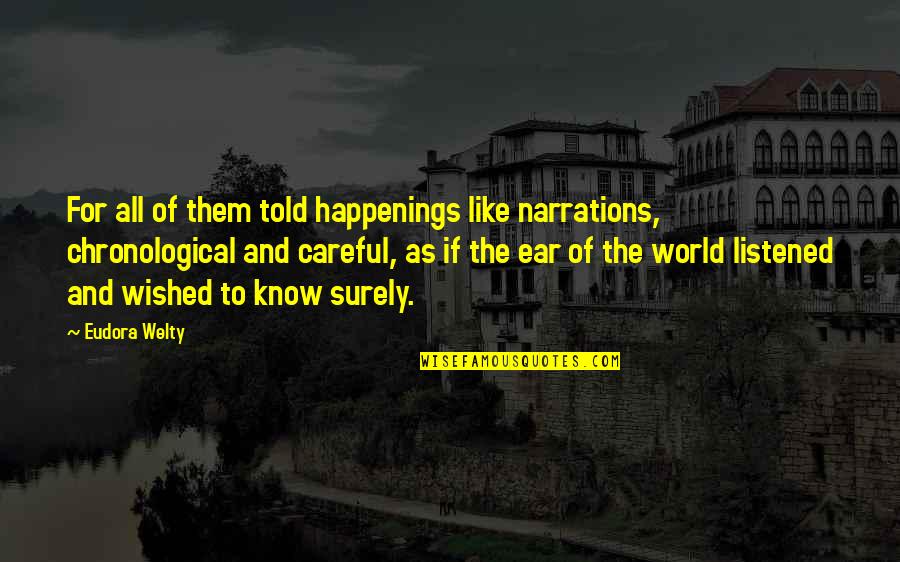 Narrations Quotes By Eudora Welty: For all of them told happenings like narrations,