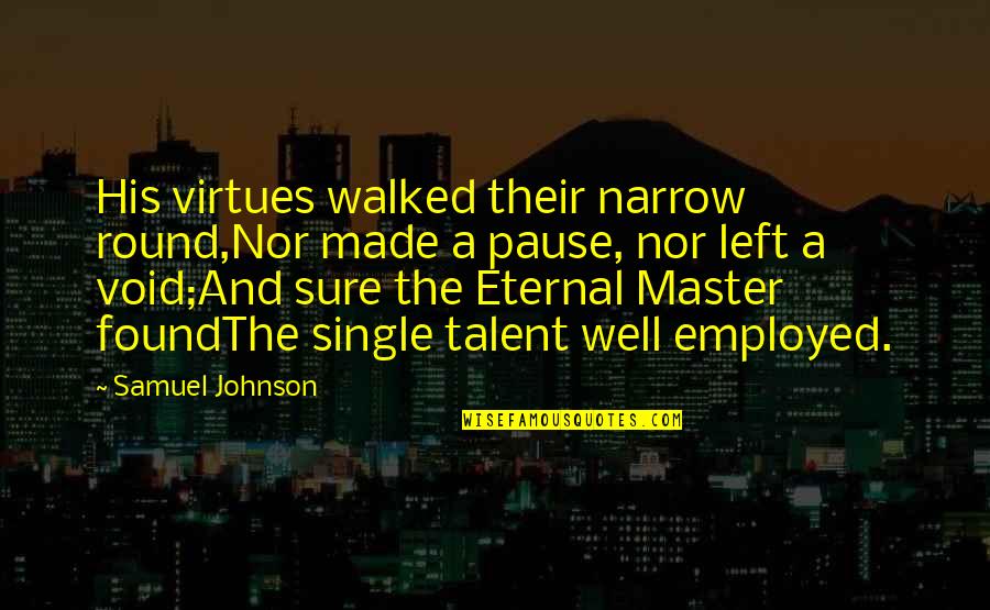 Narrow'd Quotes By Samuel Johnson: His virtues walked their narrow round,Nor made a