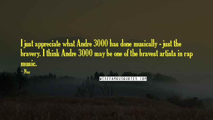 Nas quotes: I just appreciate what Andre 3000 has done musically - just the bravery. I think Andre 3000 may be one of the bravest artists in rap music.