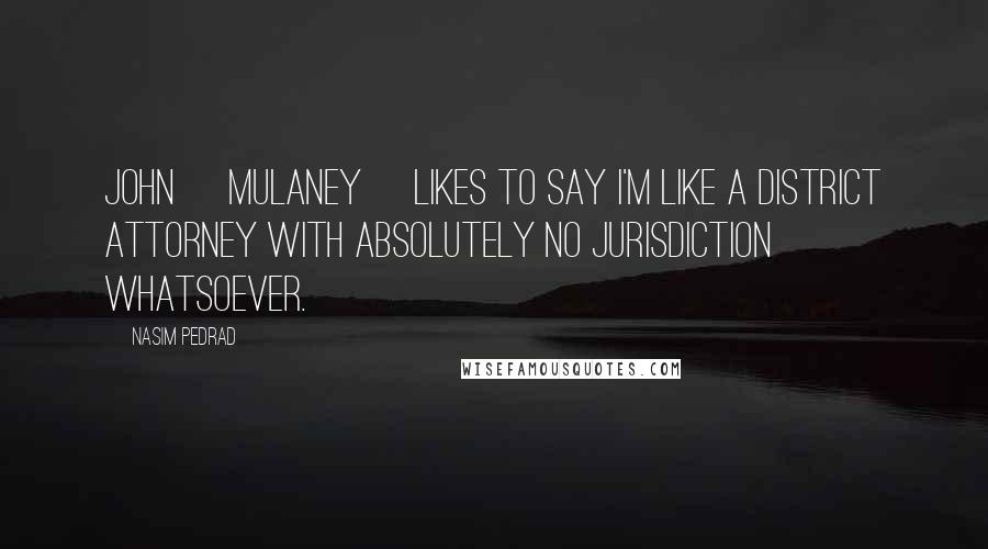 Nasim Pedrad quotes: John [Mulaney] likes to say I'm like a district attorney with absolutely no jurisdiction whatsoever.