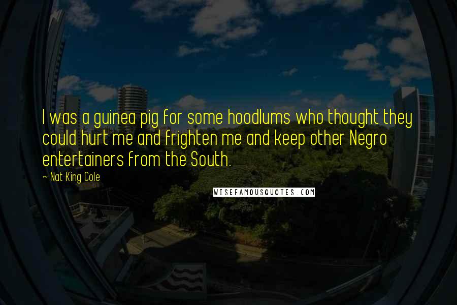 Nat King Cole quotes: I was a guinea pig for some hoodlums who thought they could hurt me and frighten me and keep other Negro entertainers from the South.