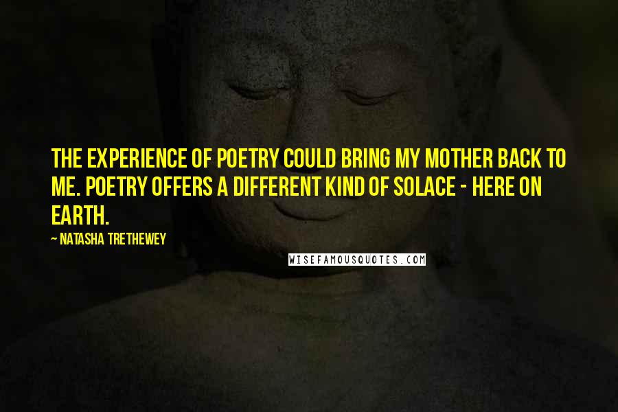 Natasha Trethewey quotes: The experience of poetry could bring my mother back to me. Poetry offers a different kind of solace - here on earth. Natasha Trethewey quotes: The experience of poetry could bring my mother back to me. Poetry offers a different kind of solace - here on earth.