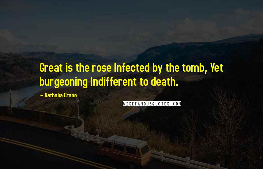 Nathalia Crane quotes: Great is the rose Infected by the tomb, Yet burgeoning Indifferent to death.