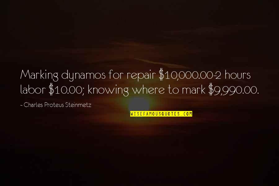 Nathalia Rhodes Quotes By Charles Proteus Steinmetz: Marking dynamos for repair $10,000.00-2 hours labor $10.00;