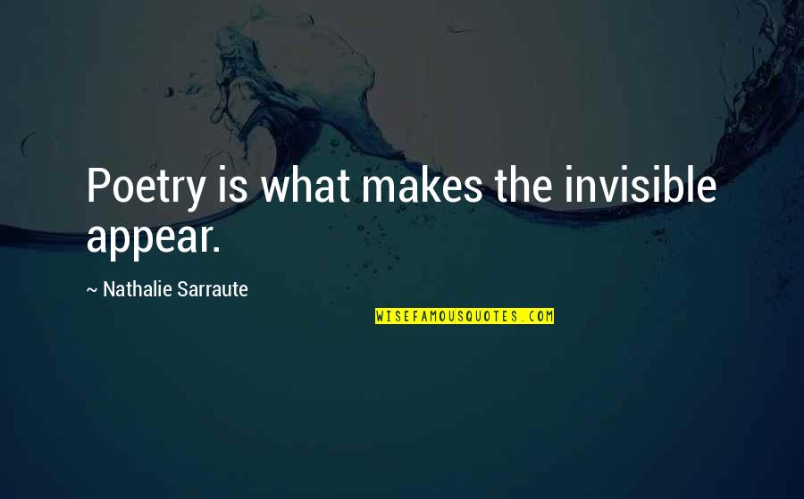 Nathalie Sarraute Quotes By Nathalie Sarraute: Poetry is what makes the invisible appear. Nathalie Sarraute Quotes By Nathalie Sarraute: Poetry is what makes the invisible appear.