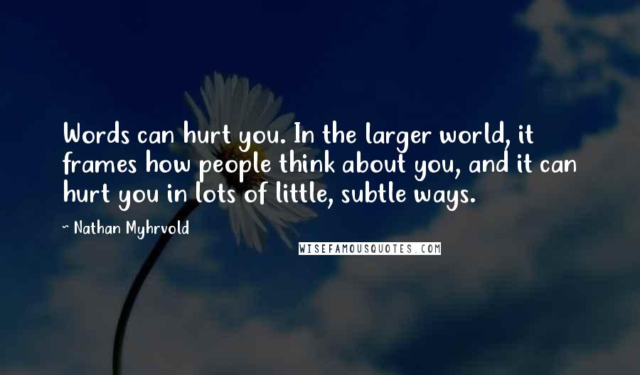 Nathan Myhrvold quotes: Words can hurt you. In the larger world, it frames how people think about you, and it can hurt you in lots of little, subtle ways.