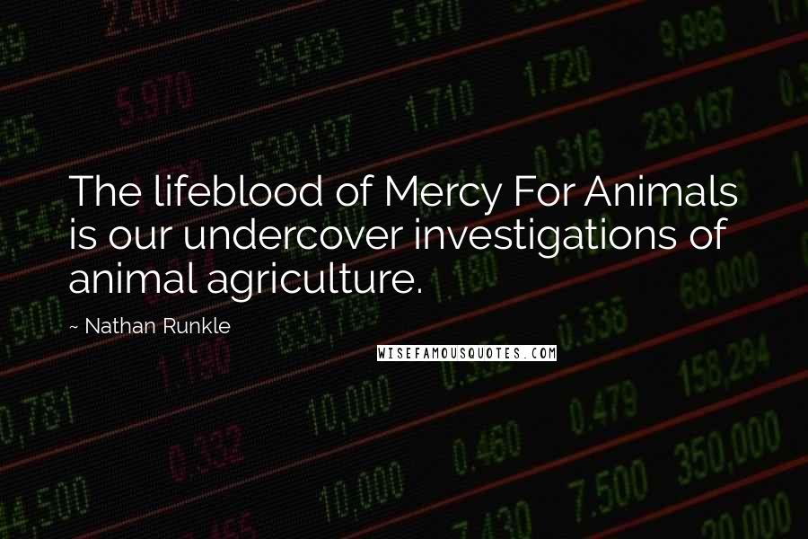 Nathan Runkle quotes: The lifeblood of Mercy For Animals is our undercover investigations of animal agriculture.