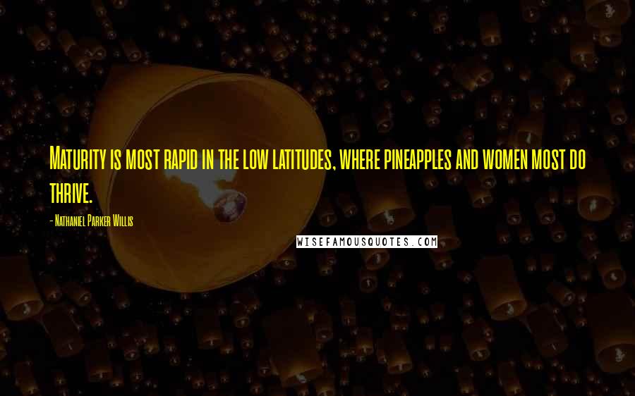 Nathaniel Parker Willis quotes: Maturity is most rapid in the low latitudes, where pineapples and women most do thrive.