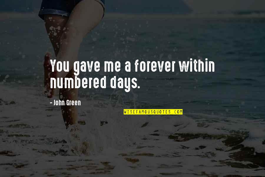 Native American Chief Quotes By John Green: You gave me a forever within numbered days.