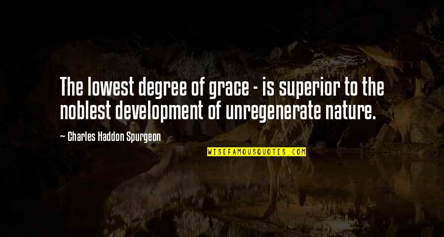 Nature And Grace Quotes By Charles Haddon Spurgeon: The lowest degree of grace - is superior Nature And Grace Quotes By Charles Haddon Spurgeon: The lowest degree of grace - is superior