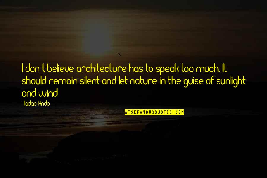 Nature And Sunlight Quotes By Tadao Ando: I don't believe architecture has to speak too Nature And Sunlight Quotes By Tadao Ando: I don't believe architecture has to speak too