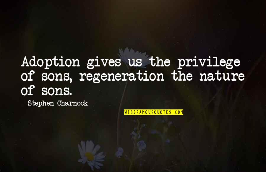 Nature Gives Quotes By Stephen Charnock: Adoption gives us the privilege of sons, regeneration Nature Gives Quotes By Stephen Charnock: Adoption gives us the privilege of sons, regeneration