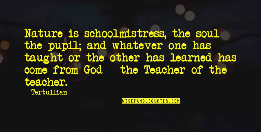 Nature Is Best Teacher Quotes By Tertullian: Nature is schoolmistress, the soul the pupil; and Nature Is Best Teacher Quotes By Tertullian: Nature is schoolmistress, the soul the pupil; and