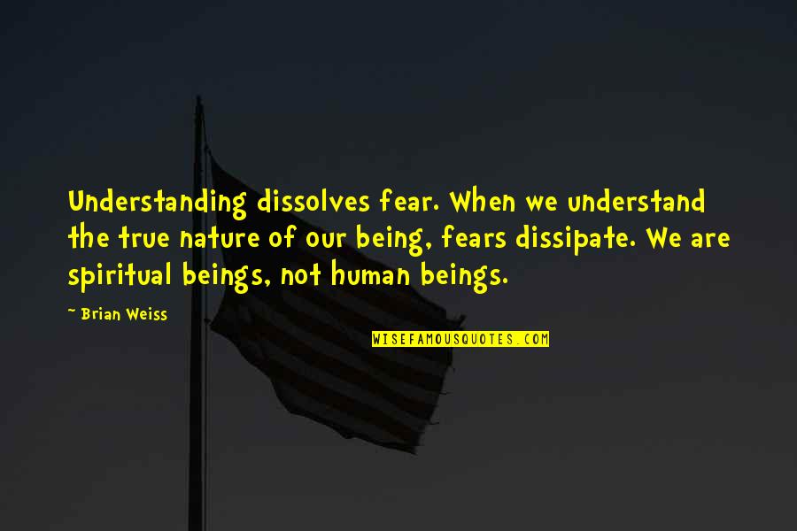 Nature Of Human Being Quotes By Brian Weiss: Understanding dissolves fear. When we understand the true