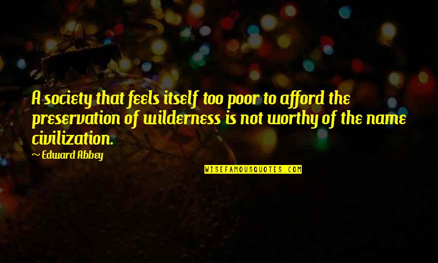Nature Vs Civilization Quotes By Edward Abbey: A society that feels itself too poor to