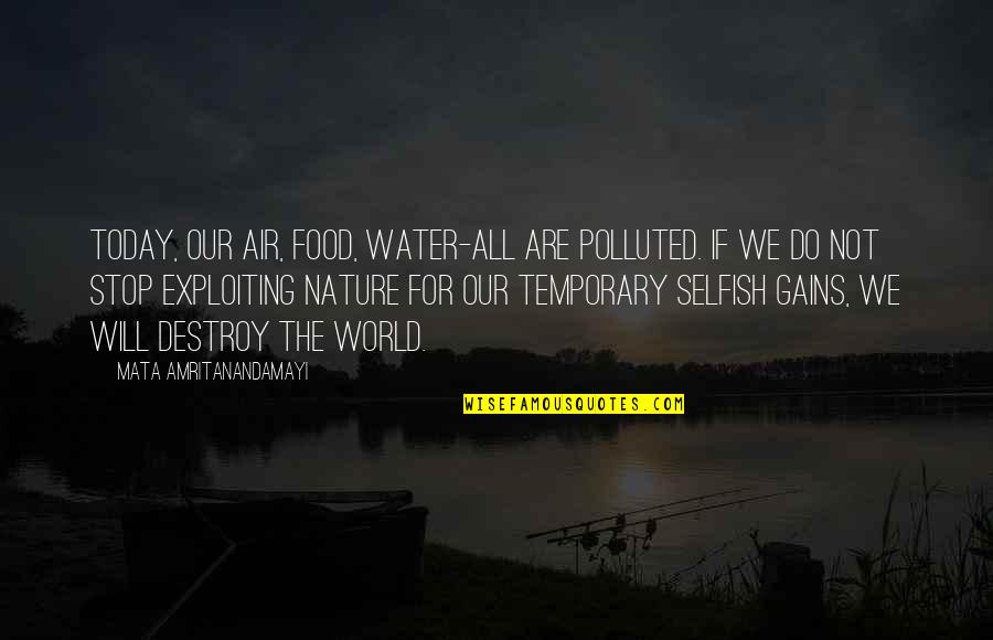 Nature Water Quotes By Mata Amritanandamayi: Today, our air, food, water-all are polluted. If Nature Water Quotes By Mata Amritanandamayi: Today, our air, food, water-all are polluted. If