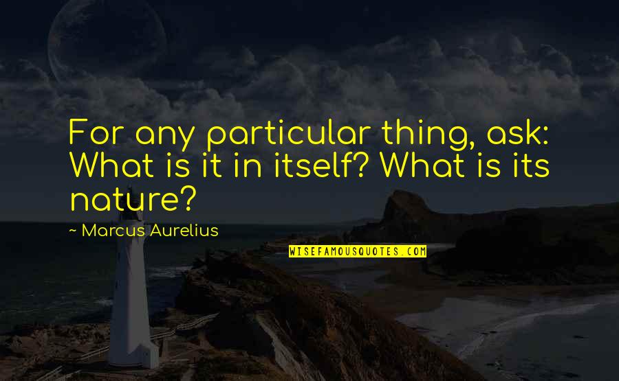Nature What Is It Quotes By Marcus Aurelius: For any particular thing, ask: What is it Nature What Is It Quotes By Marcus Aurelius: For any particular thing, ask: What is it