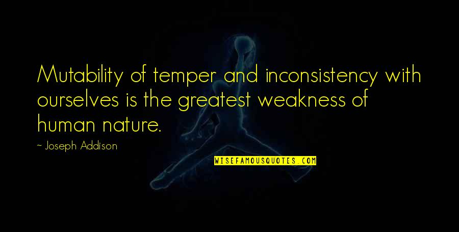 Nature With Human Quotes By Joseph Addison: Mutability of temper and inconsistency with ourselves is Nature With Human Quotes By Joseph Addison: Mutability of temper and inconsistency with ourselves is