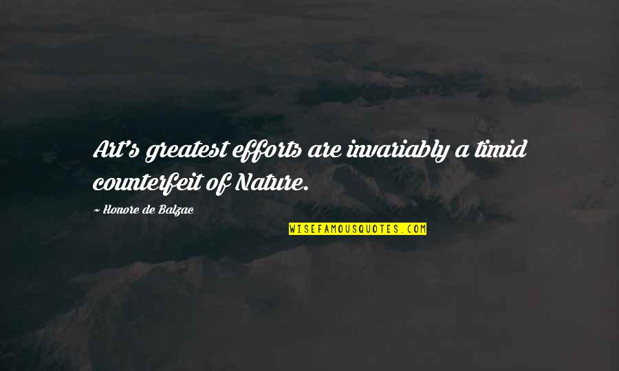 Nature's Art Quotes By Honore De Balzac: Art's greatest efforts are invariably a timid counterfeit Nature's Art Quotes By Honore De Balzac: Art's greatest efforts are invariably a timid counterfeit