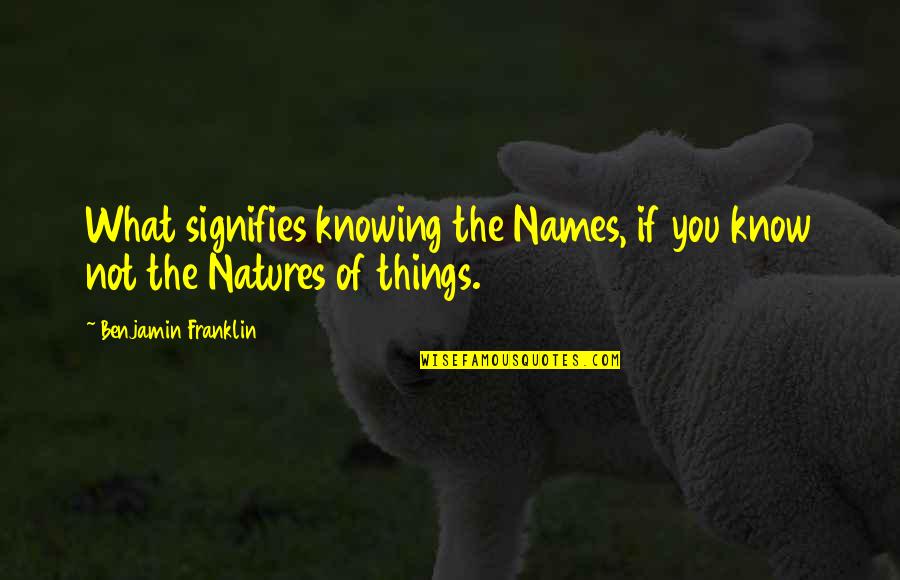 Natures Quotes By Benjamin Franklin: What signifies knowing the Names, if you know