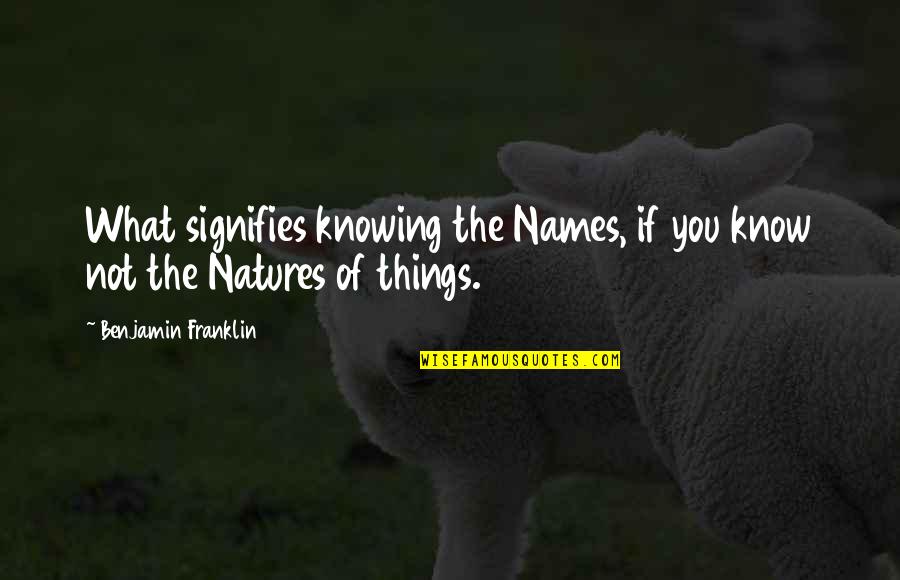 Natures's Quotes By Benjamin Franklin: What signifies knowing the Names, if you know Natures's Quotes By Benjamin Franklin: What signifies knowing the Names, if you know