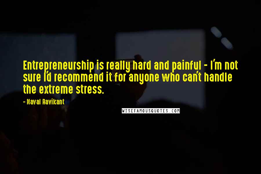 Naval Ravikant quotes: Entrepreneurship is really hard and painful - I'm not sure I'd recommend it for anyone who can't handle the extreme stress.