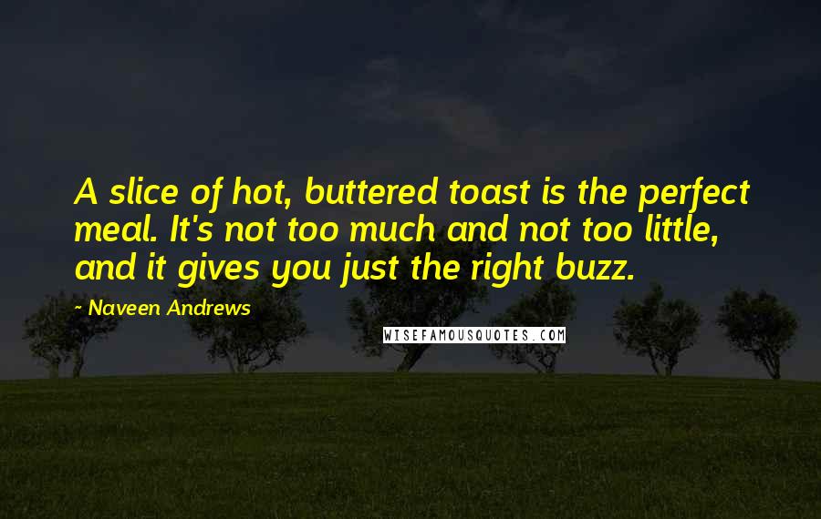 Naveen Andrews quotes: A slice of hot, buttered toast is the perfect meal. It's not too much and not too little, and it gives you just the right buzz.