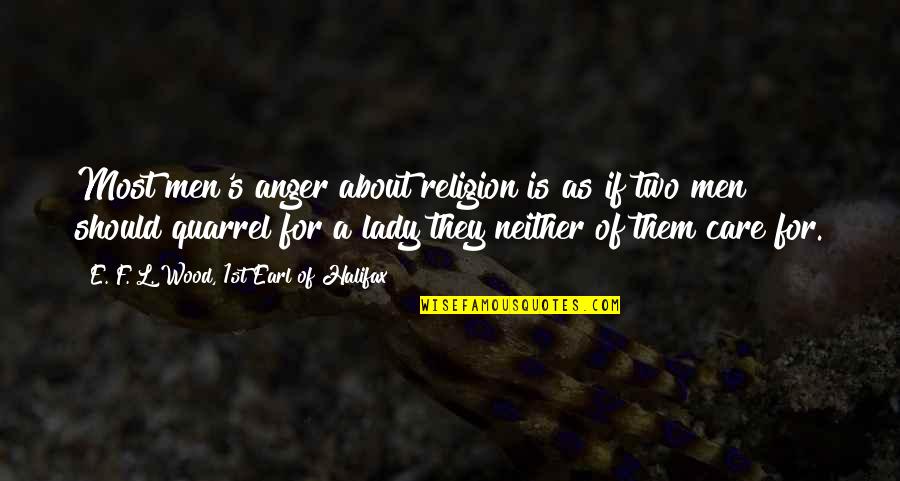 Ncleoj Quotes By E. F. L. Wood, 1st Earl Of Halifax: Most men's anger about religion is as if