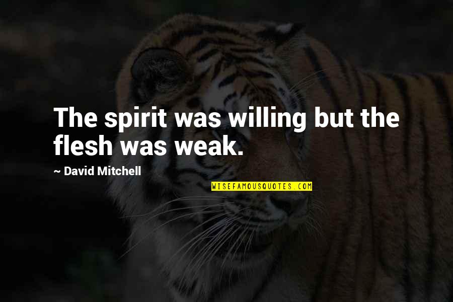 Neachai Quotes By David Mitchell: The spirit was willing but the flesh was Neachai Quotes By David Mitchell: The spirit was willing but the flesh was