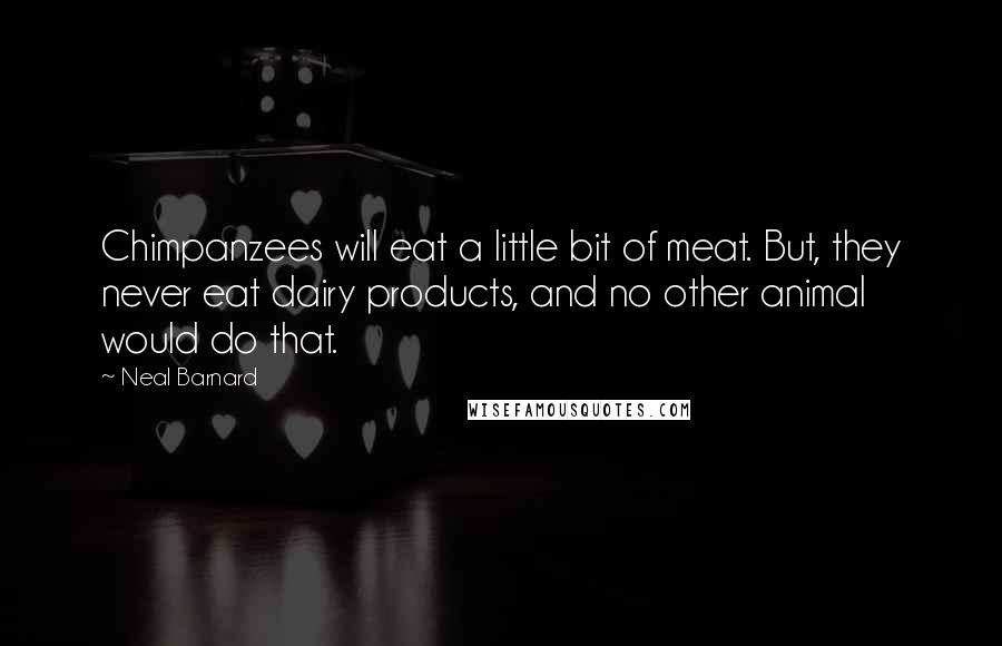 Neal Barnard quotes: Chimpanzees will eat a little bit of meat. But, they never eat dairy products, and no other animal would do that.