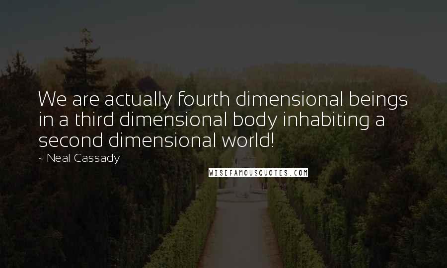 Neal Cassady quotes: We are actually fourth dimensional beings in a third dimensional body inhabiting a second dimensional world!