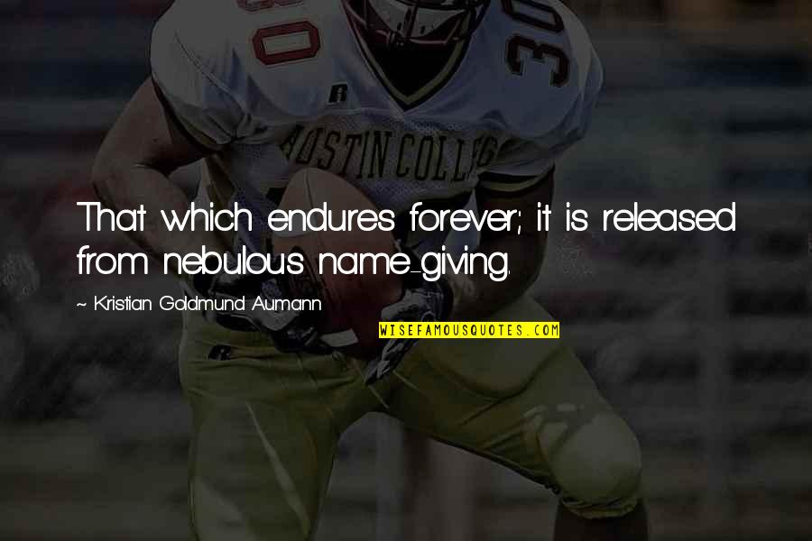 Nebulous Quotes By Kristian Goldmund Aumann: That which endures forever; it is released from