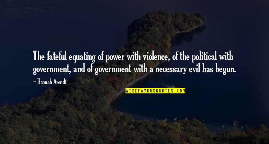 Necessary Government Quotes By Hannah Arendt: The fateful equating of power with violence, of