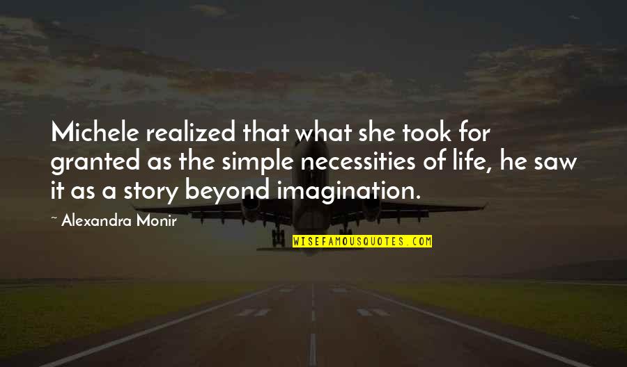 Necessities Quotes By Alexandra Monir: Michele realized that what she took for granted Necessities Quotes By Alexandra Monir: Michele realized that what she took for granted
